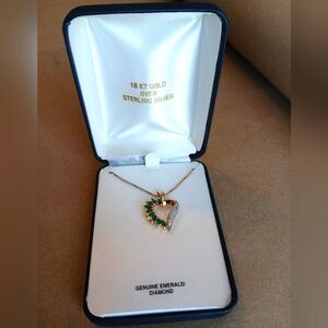Emerald And Diamond Heart Necklace 18k Gold Plated